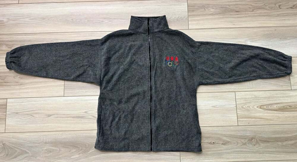 Vintage 90s USA Olympic Rings Fleece Full Zip Jacket Gray Made in USA Men's L